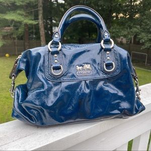 Coach navy blue patent leather satchel